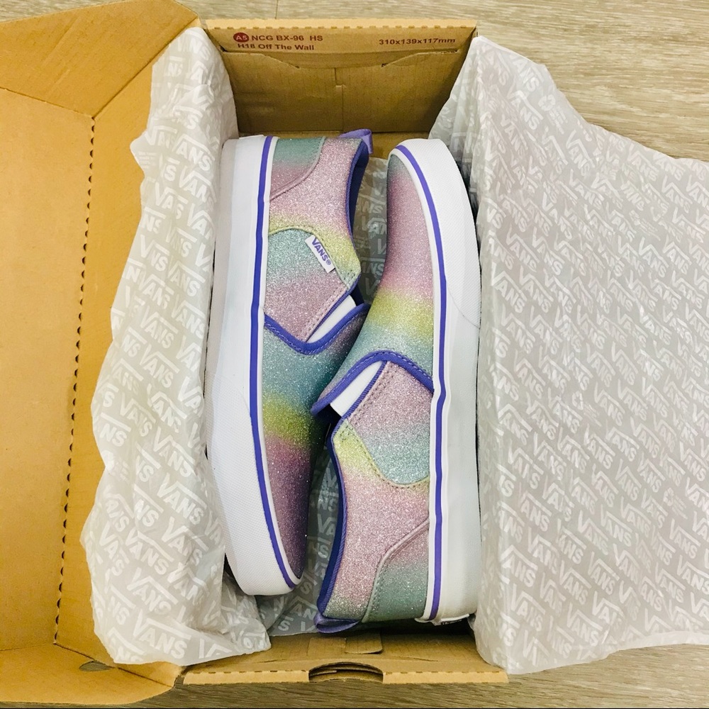 VANS Asher Rainbow Glitter Slip-On Shoes - Picture 7 of 8